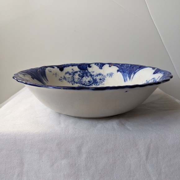 Antique Upper Hanley England Dahlia Flow Blue Floral Round Vegetable Bowl - Picture 3 of 16